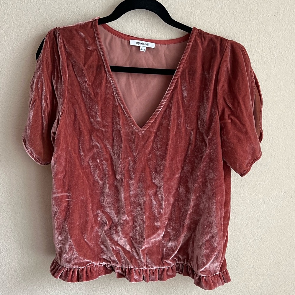 NWOT Madewell Velvet Tulip-sleeve Ruffle Top